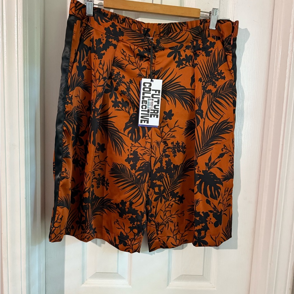 Future Collective Orange and Black Floral Shorts